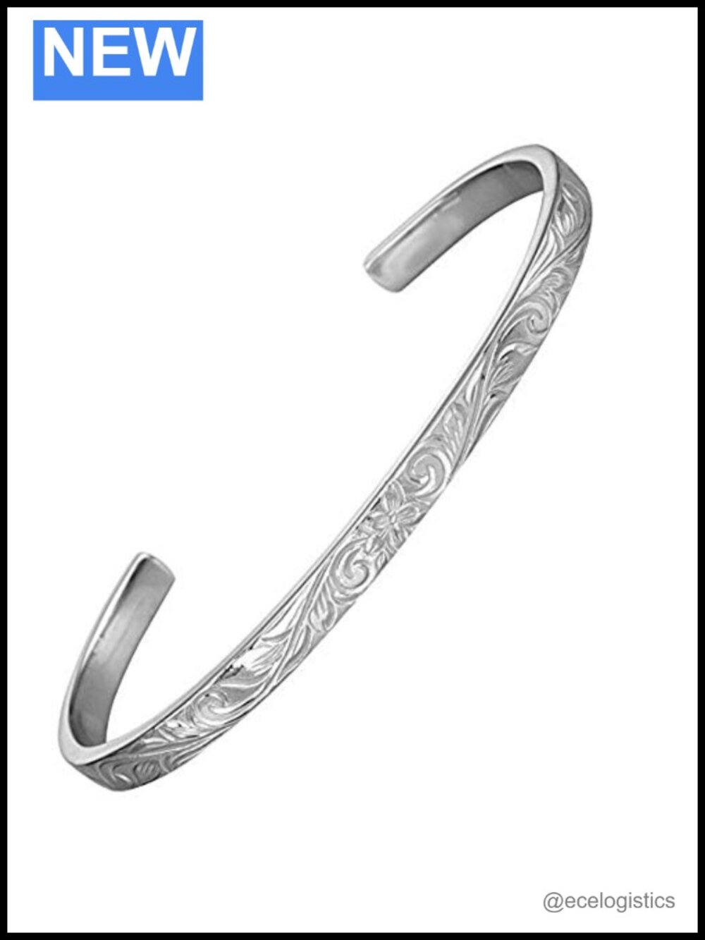 Hawaiian Bangle Bracelet 925 Sterling Silver Plated Stainless Steel Hibiscus